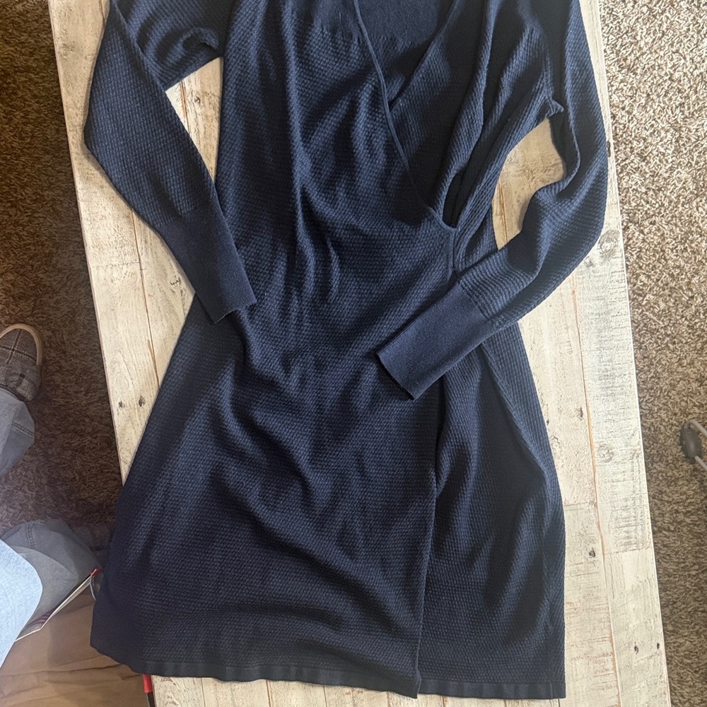 Prana Dark Navy Long-Sleeve Wrap-Detail Knit Dress